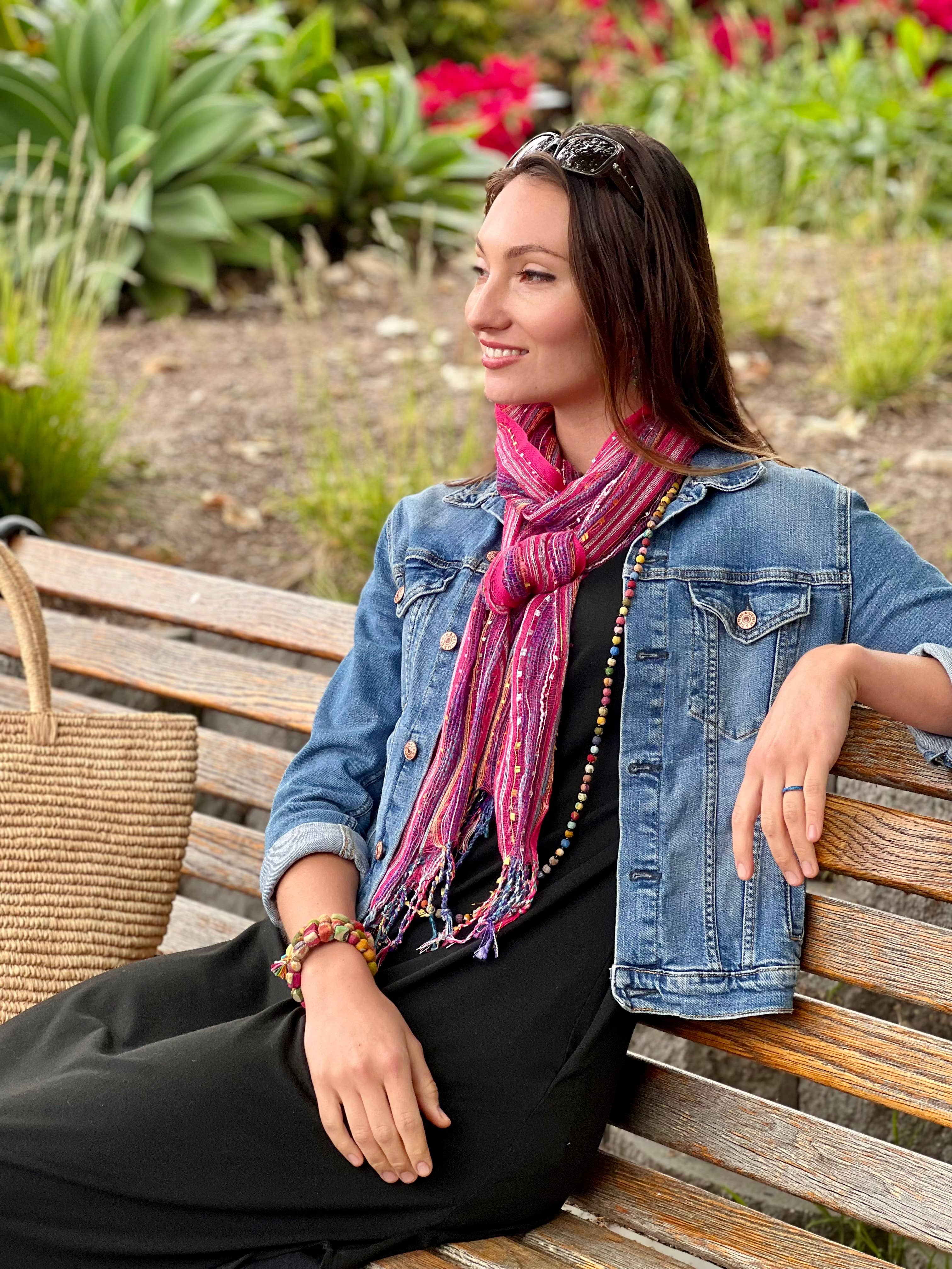 Humble Hilo – wholesale Scarf – Women's – Humble Hilo Multicolored Thread Artisan Scarf166