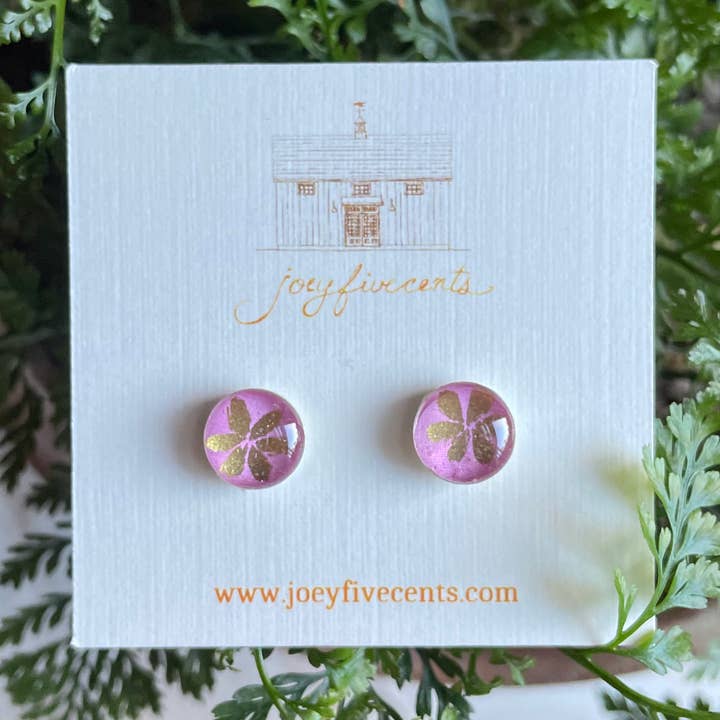 joeyfivecents - Wholesale Stud/Post Earrings - Studs - small gold flower & pink circles0