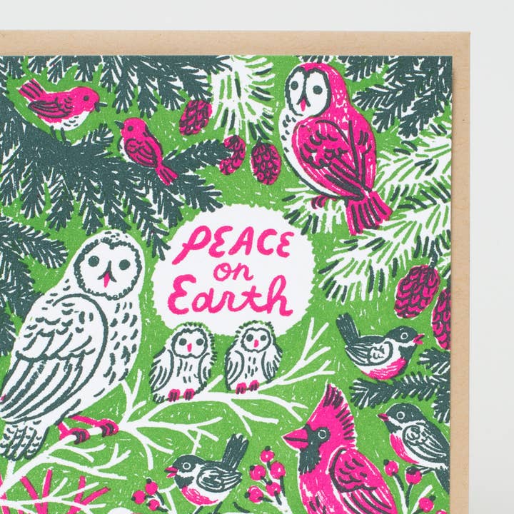 Egg Press Manufacturing - Wholesale Christmas Card - Peace Birds Letterpress Holiday Greeting Card by Phoebe Wahl1