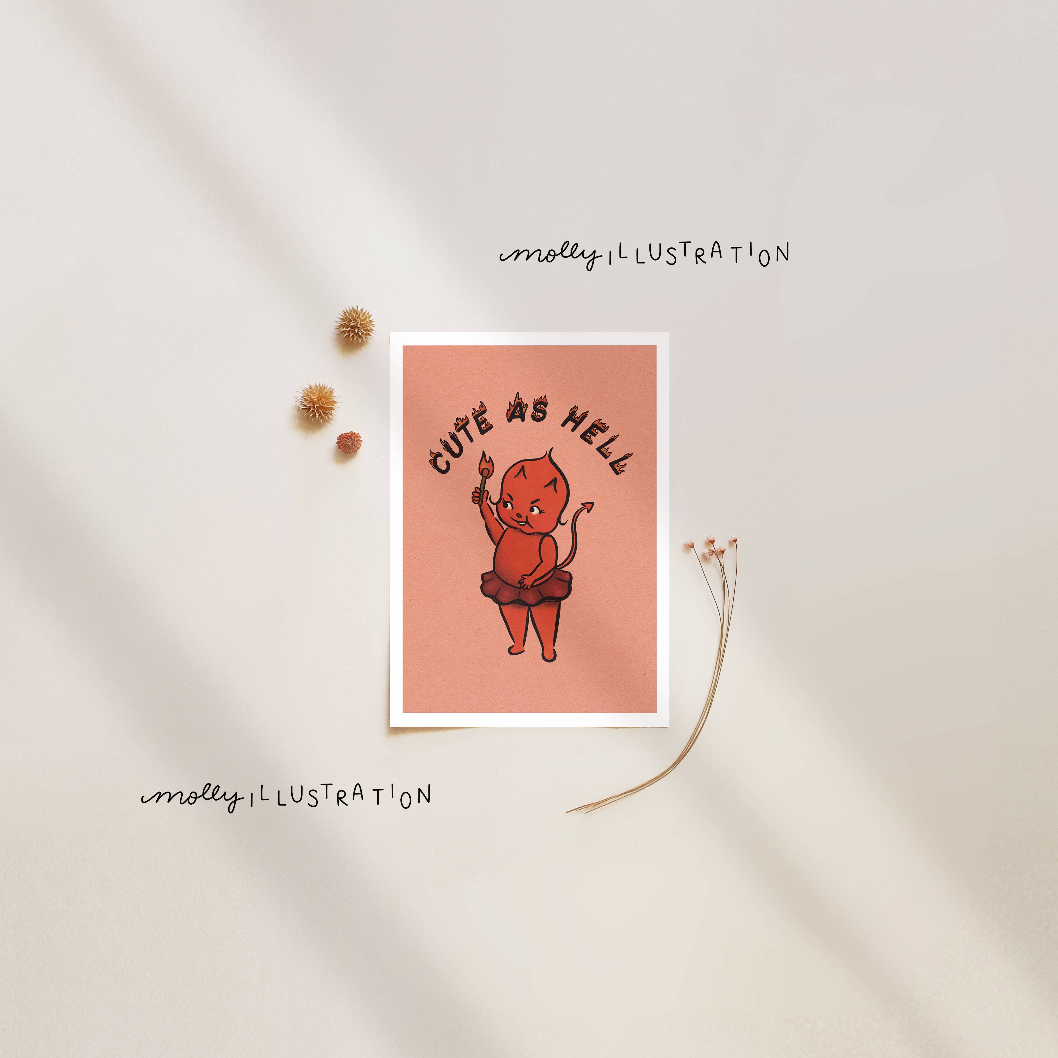 Molly Illustration - Wholesale Art Print - Cute As Hell Kewpie Devil Illustrated Wall Art Print0