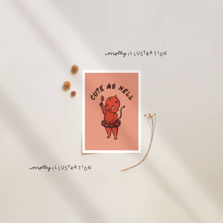 Molly Illustration - Wholesale Art Print - Cute As Hell Kewpie Devil Illustrated Wall Art Print