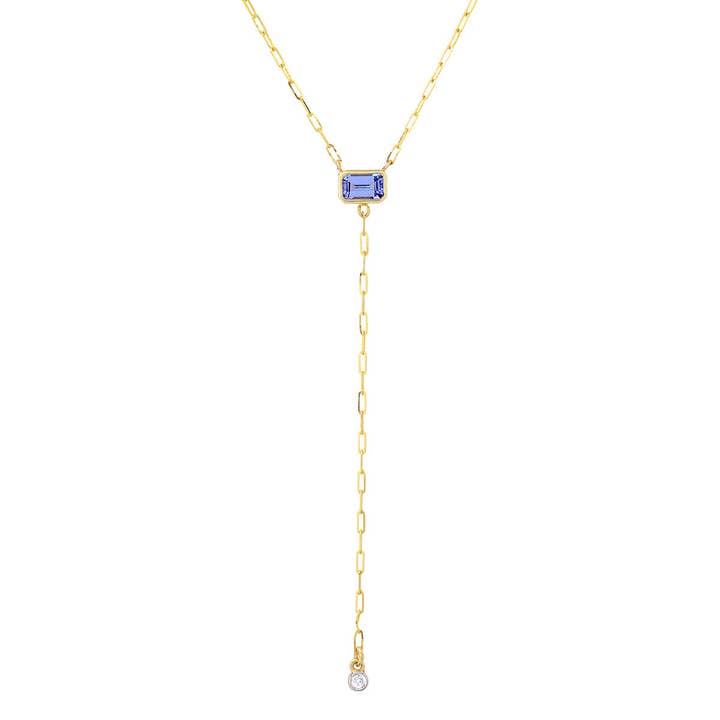 Collar de gemas con filo de navaja: cuello en Y con tanzanita para venta al por mayor de Elliot Young Fine Jewelry