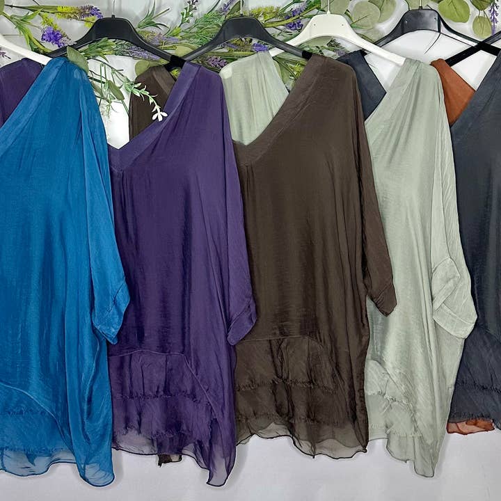 Silk Vneck Ruffle Top Fall Colors
No Tariffs Will Be Added for wholesale by Karamel Collection