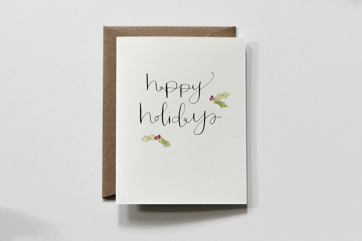 everglow handmade - Wholesale Season's Greetings Card - Happy Holidays | Holly Minimalist Holiday Greeting Card1