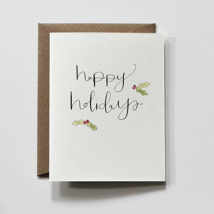 everglow handmade - Wholesale Season's Greetings Card - Happy Holidays | Holly Minimalist Holiday Greeting Card1