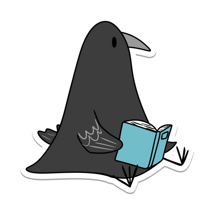 Reading Raven | Animaux | Livres | Autocollant imperméable | 2,5 pouces pour la vente par Rebel and Siren Stickers