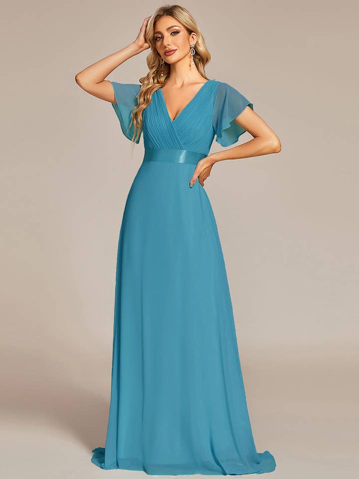 Ever-Pretty - Wholesale Gown – Women's - Double V-Neck Ruffles Chiffon Bridesmaid Dress49