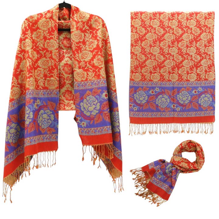 Metallic Pashmina Rose SCF4815-5.. (12STK) for engroshandel hos TAPA fashion