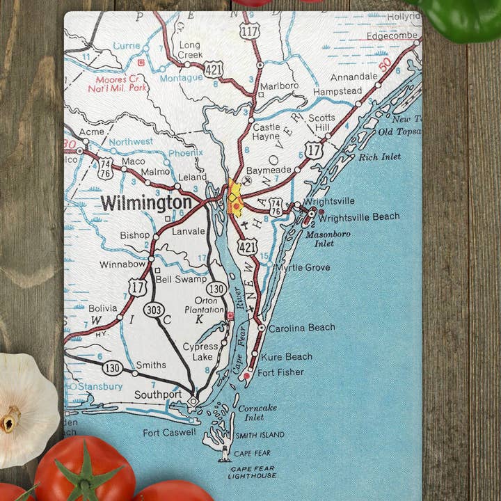 Wilmington Carolina Beach Map Cutting Board Charcuterie for wholesale by Daisy Mae Designs