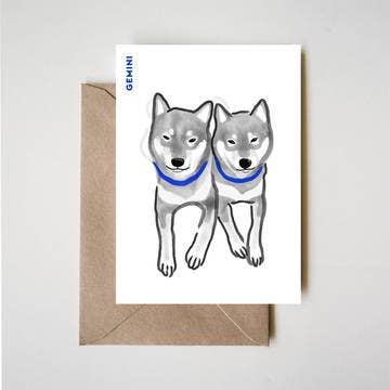 Carta Shiba oroscopo Gemelli | Sumi Ink Zen Birthday Zodiac per la vendita all'ingrosso da parte di RICE&INK