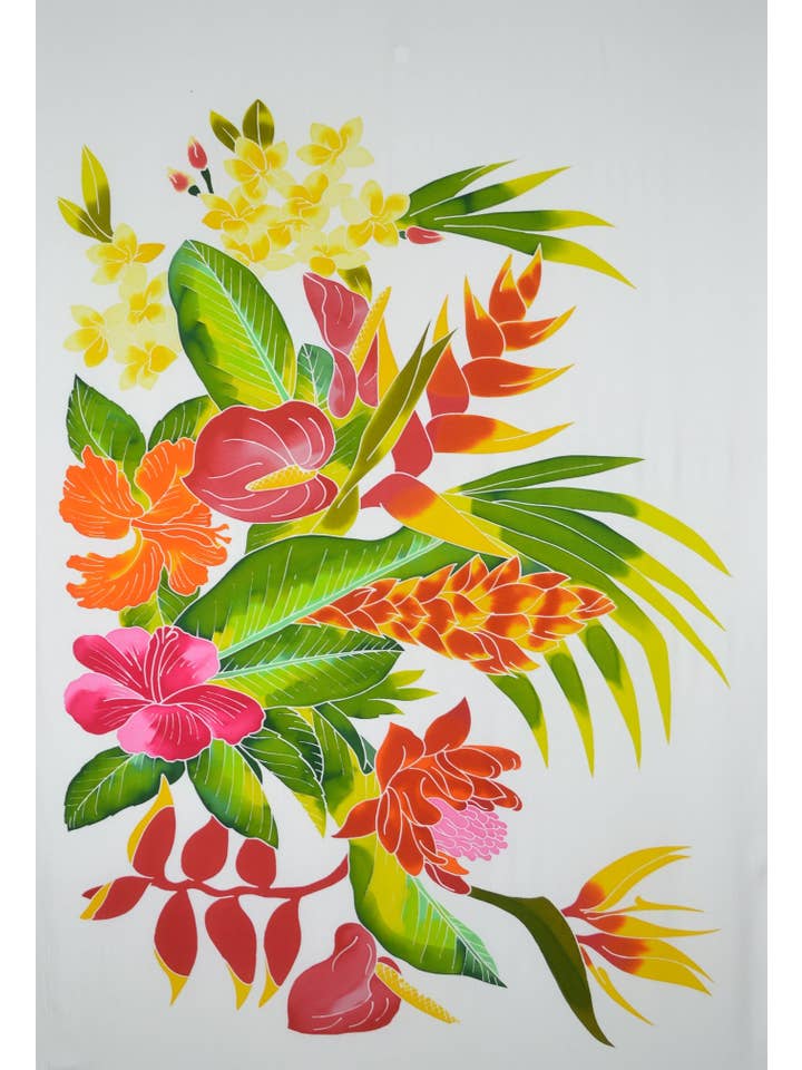 Island Style Clothing Co by Akamai Distribution Ltd - Wholesale Swim Cover Up - Women's - Batik Sarong | Handpainted Flowers | Tropical White | Pareo