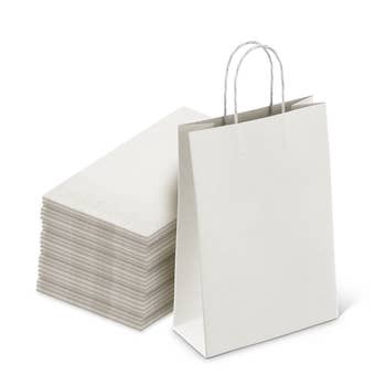 PTP Bags White 10 x 7 x 12 Tote Bags [Pack of 250] Recyclable Kraft Paper Gift, Food Service Bags