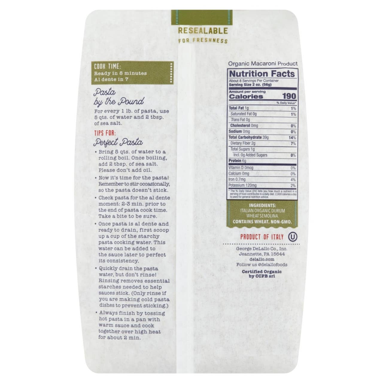 Delallo - Wholesale Pasta - Organic Cavatappi1