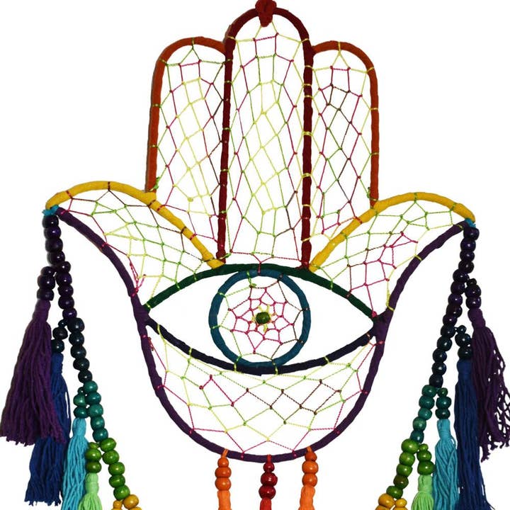 Shared Earth - Wholesale Dream Catcher - Dreamcatcher on Wire Frame, Hamsa Hand Rainbow Colours