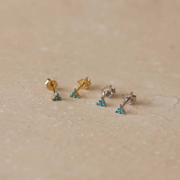 Little Nell Jewellery - Wholesale Stud/Post Earrings - Sterling Silver or Gold Vermeil Trio Turquoise Micro Studs