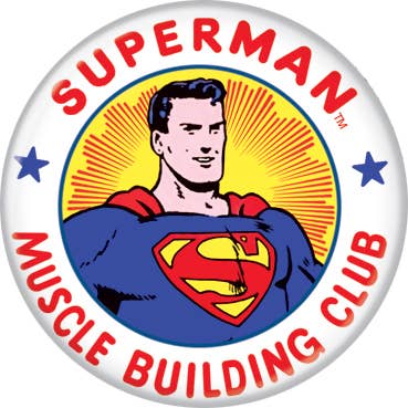 DC Comics Superman Muscle Building Club Buttons 1.25" Round for wholesale by Ata-Boy