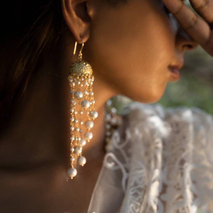 DIORA - Wholesale Dangle Earrings - Long Pearl Jhumka earrings Indian Festive Wedding Jewelry1