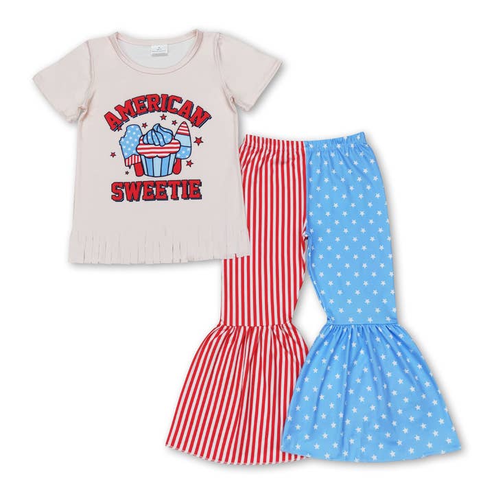 American sweetie popsicle top pants girls 4th of july set for wholesale by Yawoo Garments