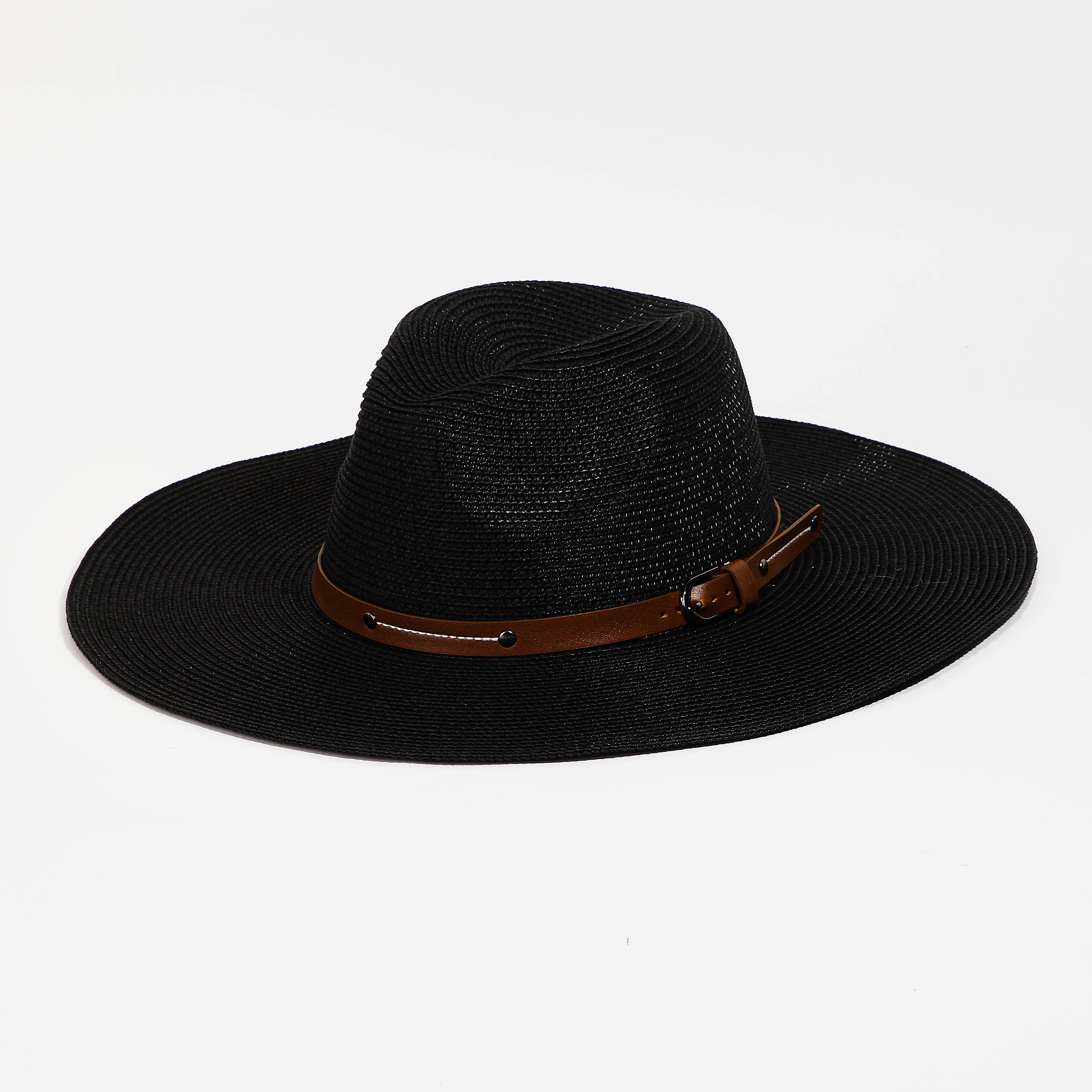 Collections by Fame Accessories - Wholesale Straw Hat - Women's - Woven Buckle Band Fedora Hat0