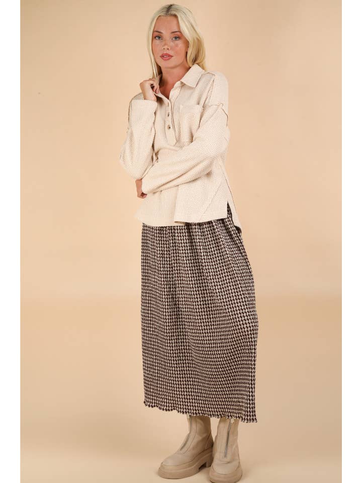 VERY J - Wholesale Skirt - Women's - NS50116-Urquhart Check Printed Pleated Midi Skirt