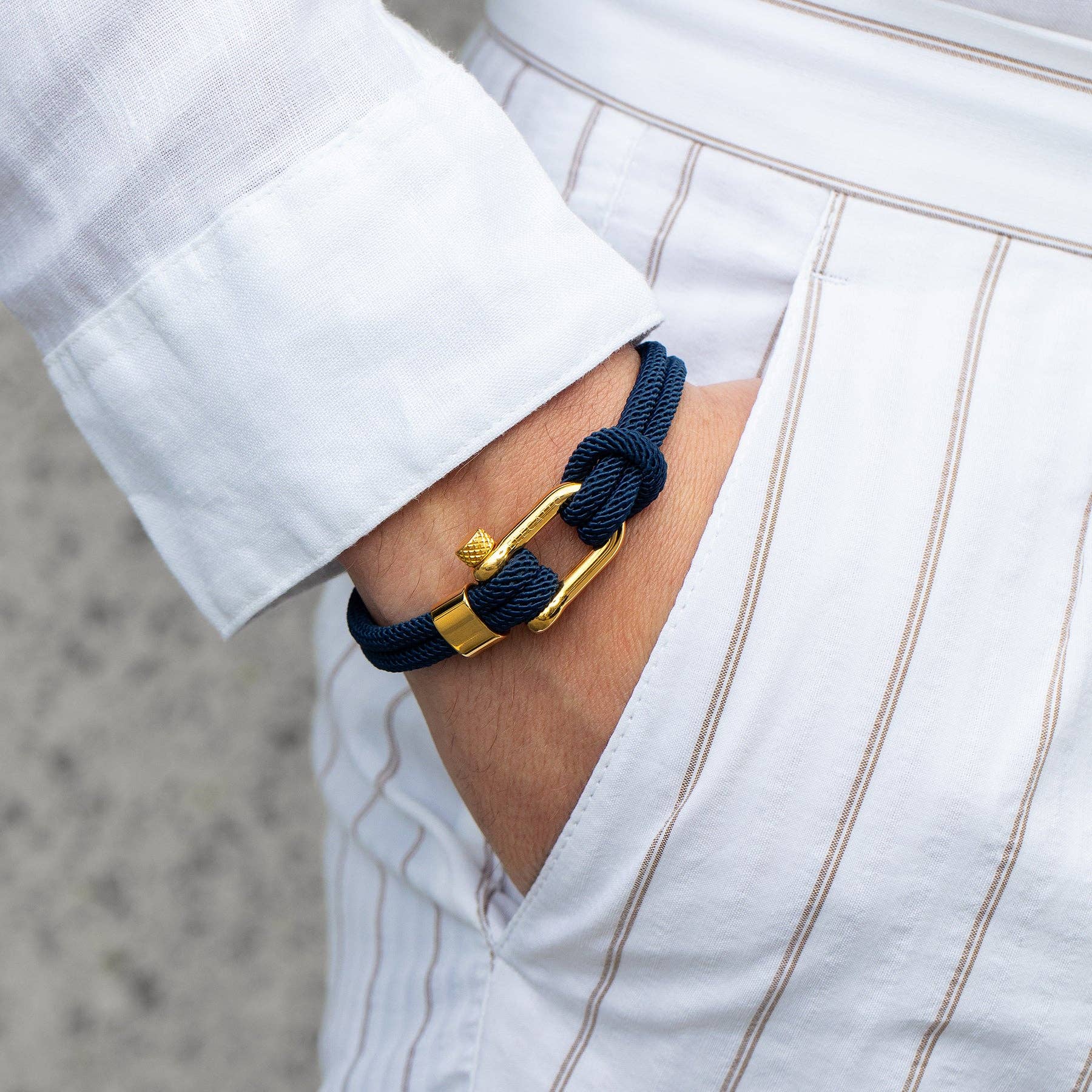 Elegatto - Wholesale Woven/Braided Bracelet - Alchor Platinum Navy Gold2