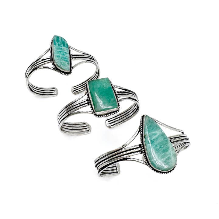 Anju Jewelry - Wholesale Cuff Bracelet - Handcrafted Kashi Semiprecious Stone Cuff - Amazonite2