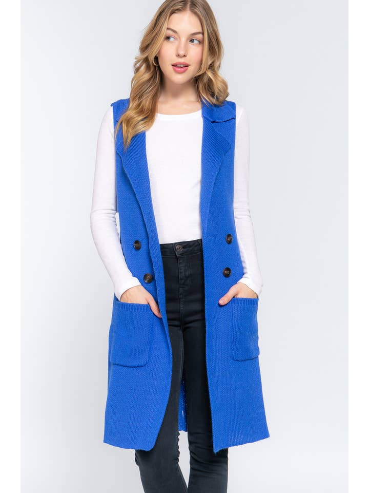 42POPS - Wholesale Outerwear Vest - Women's - ,_.._ SI-15549 Notched Collar With Side Pocket Long Sweater11