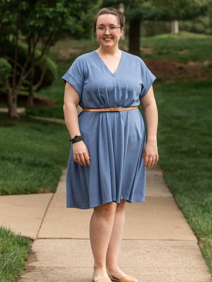 Blue Knit Short Sleeve Dress for wholesale on Faire