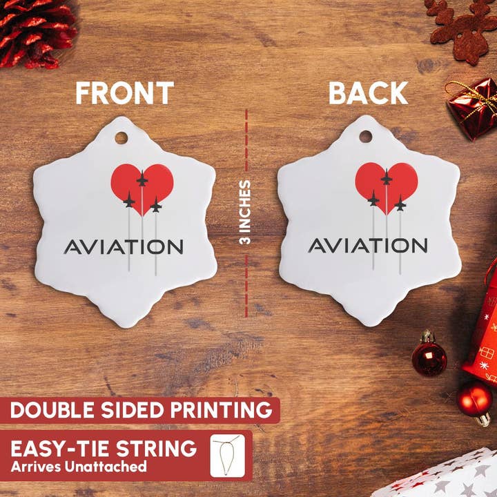 3dRose - Wholesale Ornament - 3dRose, Red heart, three fighter planes, contrails. Text Aviation on white, Ornament2