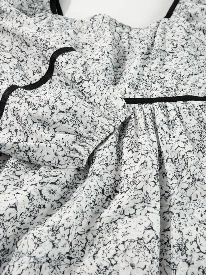 Gray Floral Print Open Back Balloon Sleeve Square Neck Mini Dress for wholesale on Faire4