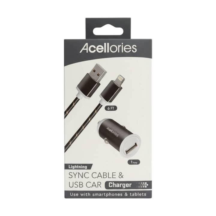 Acellories Car Combo USB Car Charger,6FT USB-A to Lightning for wholesale by Mighty Wireless