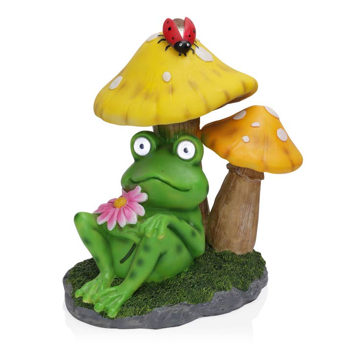 Alpine Corporation - Wholesale Outdoor Ornament/Decor - Alpine Corporation Solar Frog Relaxing Under Mushroom Statue