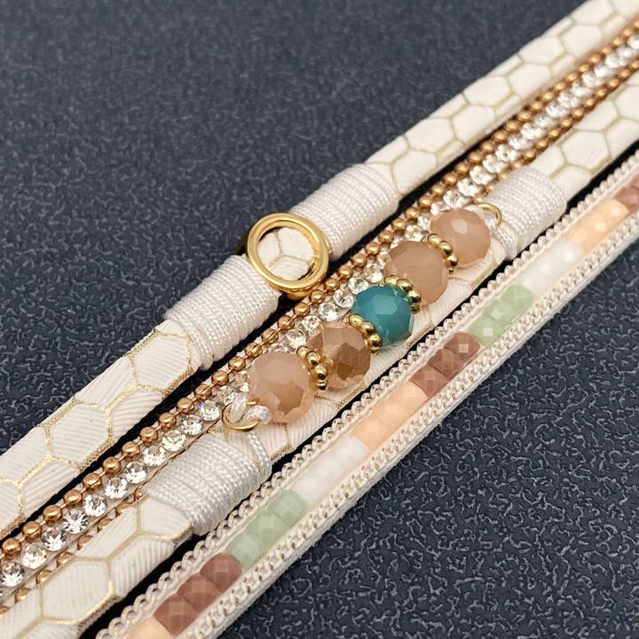 Mio Queena - Wholesale Bangle Bracelet - Rhinestone & Resin & Leather Multi-Layer Boho Bracelet - LB2