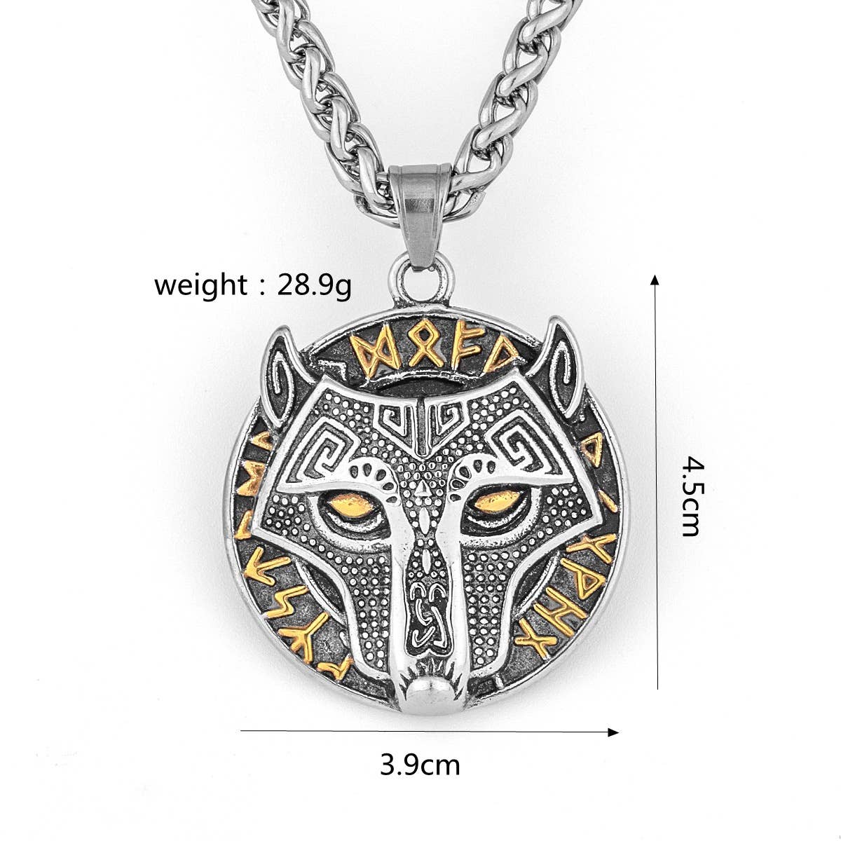 Gemcohub - Wholesale Pendant/Charm Necklace - Nordic Viking Stainless Steel Rune Wolf Head Necklace2