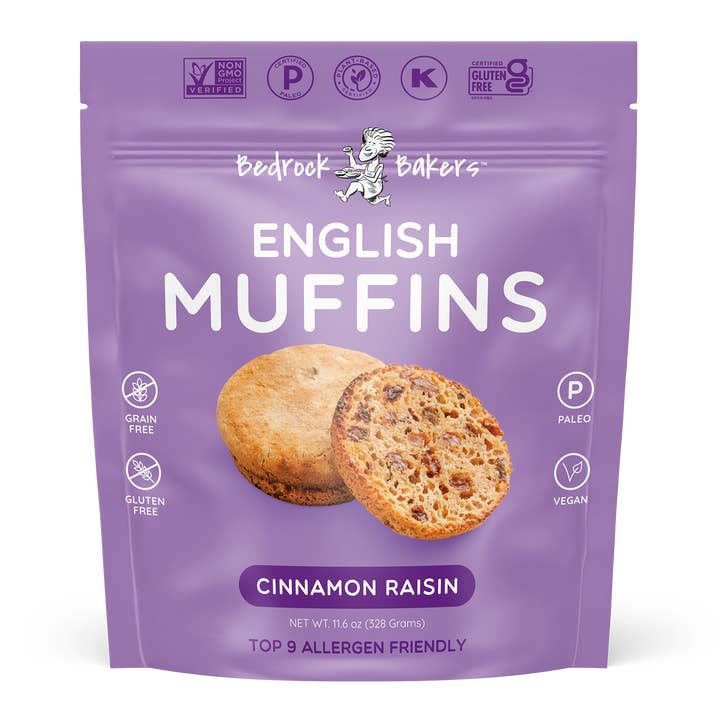 Cinnamon Raisin Allergen-Friendly English Muffins for wholesale by Bedrock Bakers
