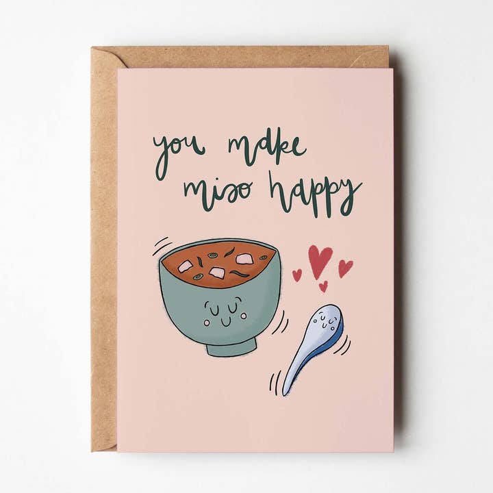 Miso Suppe Tofu Kærlighed Ordspil A6-kort for engroshandel hos Mint and Pickle