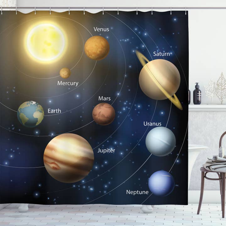 Science Shower Curtain Set with Hooks Solar System & Planets for wholesale by Ambesonne