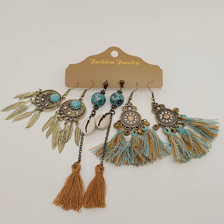 Mio Queena - Wholesale Jewelry Set - Bohemian 3 Pairs/set Earrings in Different Styles -BJ35