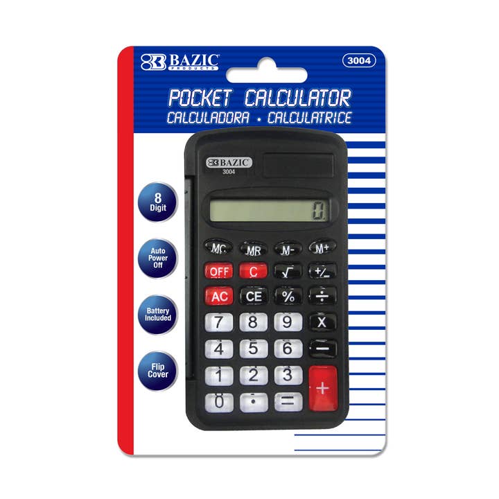 Pocket Size Calculator 8-Digit w/ Flip Cover for wholesale by BAZIC Products
