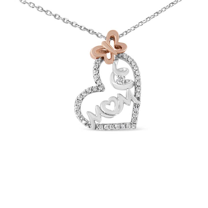 Infinite Jewels - Wholesale Pendant/Charm Necklace - Two Tone Sterling Silver 1/5 Carat Diamond Pendant Necklace