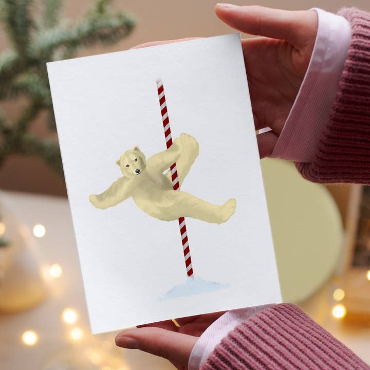 Pole dancer Cartão de Natal/pole dancing urso polar/Pole por atacado de Halfmoon Creative Art