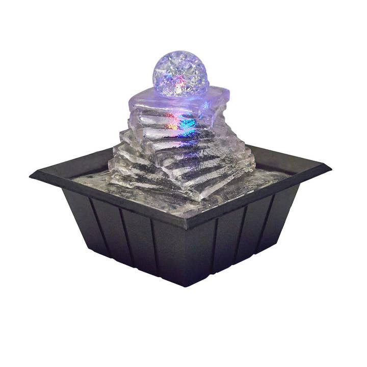 HomeRoots - Wholesale Decorative Tabletop Object - 8" Clear Polyresin Ice Design Tabletop Fountain With LED1