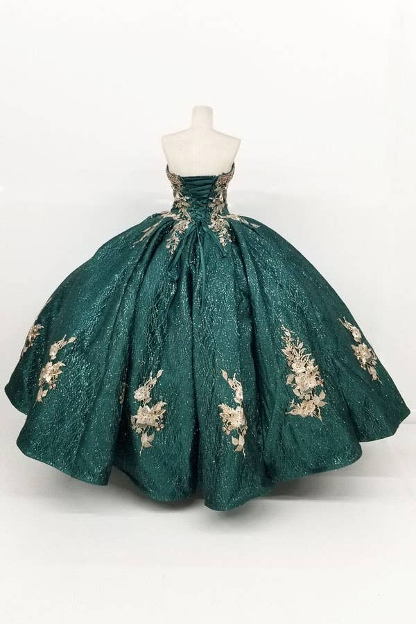 Chicas - Wholesale Gown - Women's - Metallic Quinceanera Dress With Gold Embroidery CHF30375