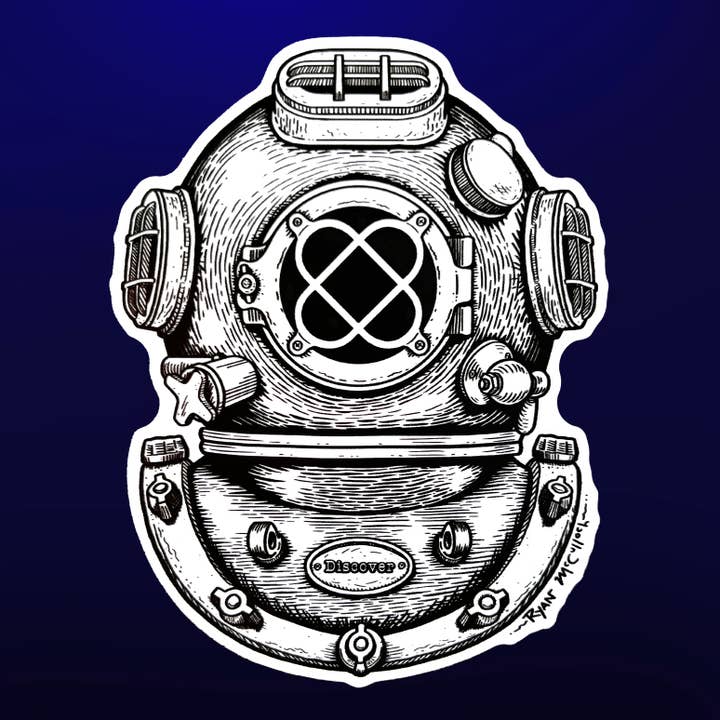 Ryan McCulloch Art - Wholesale Sticker - VINYL STICKER: Vintage Diving Helmet (Stoic Americana) (4")