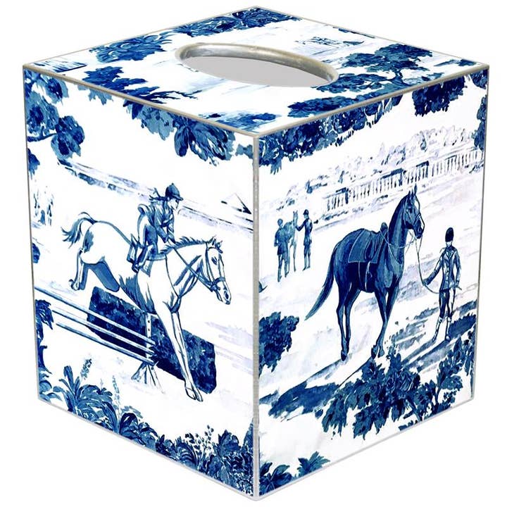 Marye-Kelley - Wholesale Tissue Box - Equestrian Toile Blue Tissue Box Cover