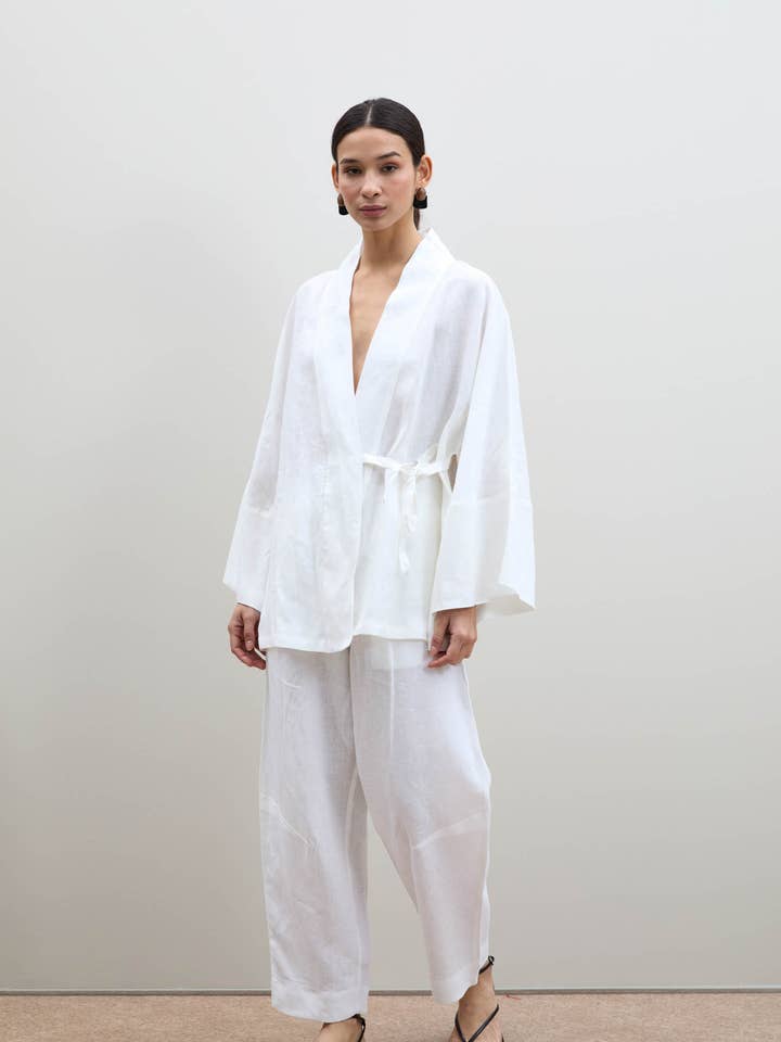 Kimono holgado 100% lino para venta al por mayor de Serianno