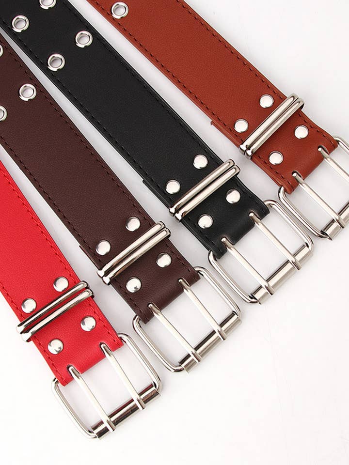 CWABE0936_DOUBLE ROW EYELET HOLLOW NEW PUNK STYLE BELT for wholesale by NINEXIS