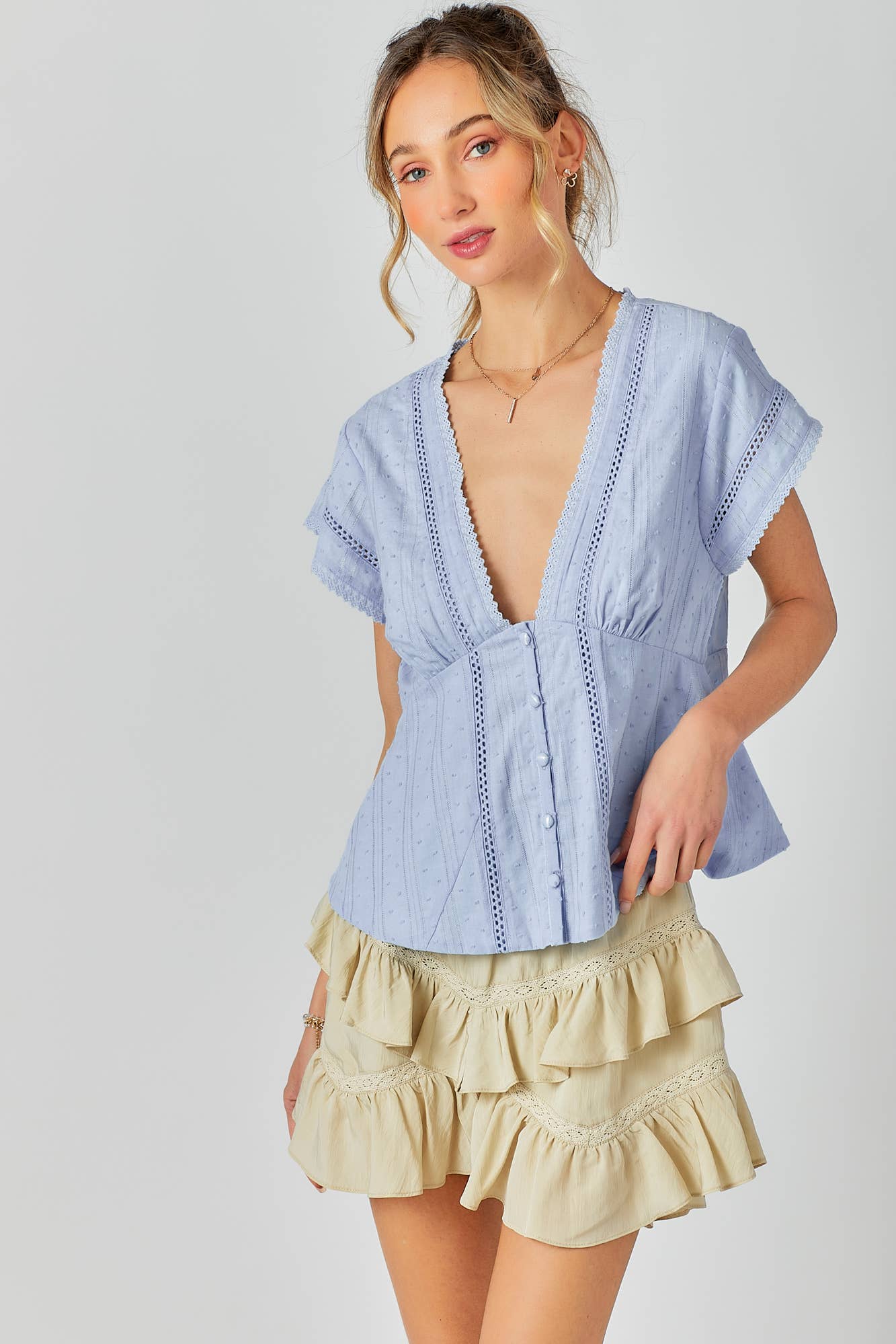 BABY PINK - Wholesale Knit Top - Women's - Lace Combo Peplum Top23