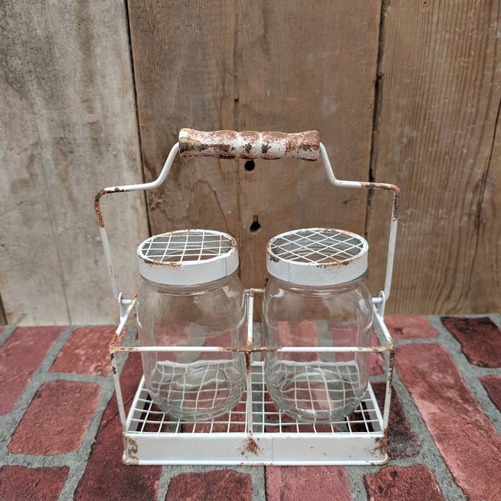 Rustic Metal Holder with Jars for wholesale by A.T. Imports
