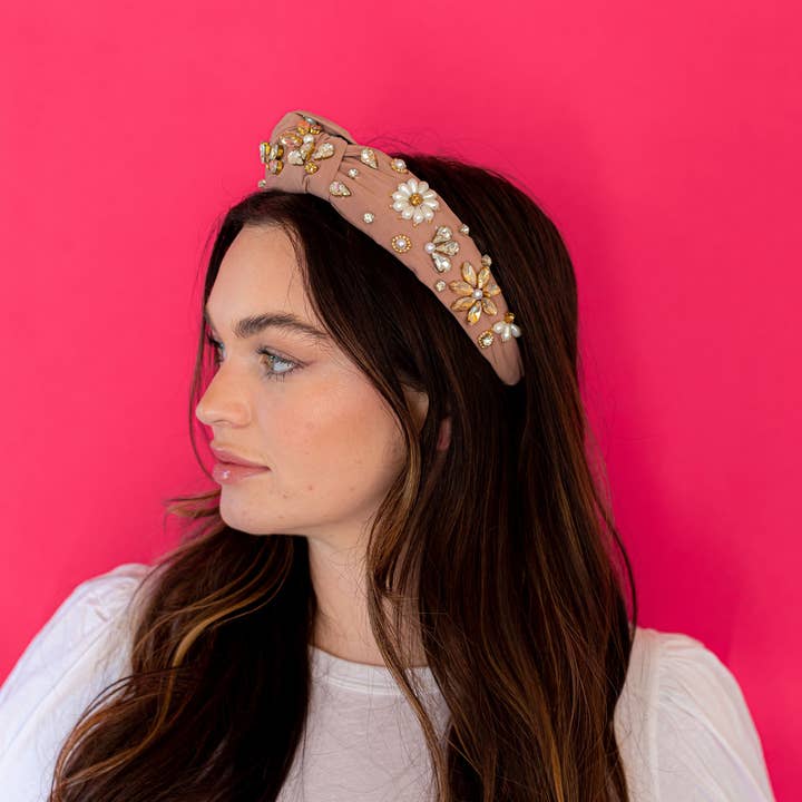 Bandeau nœud - Nude - Fleurs de perles pour la vente par Golden Lily